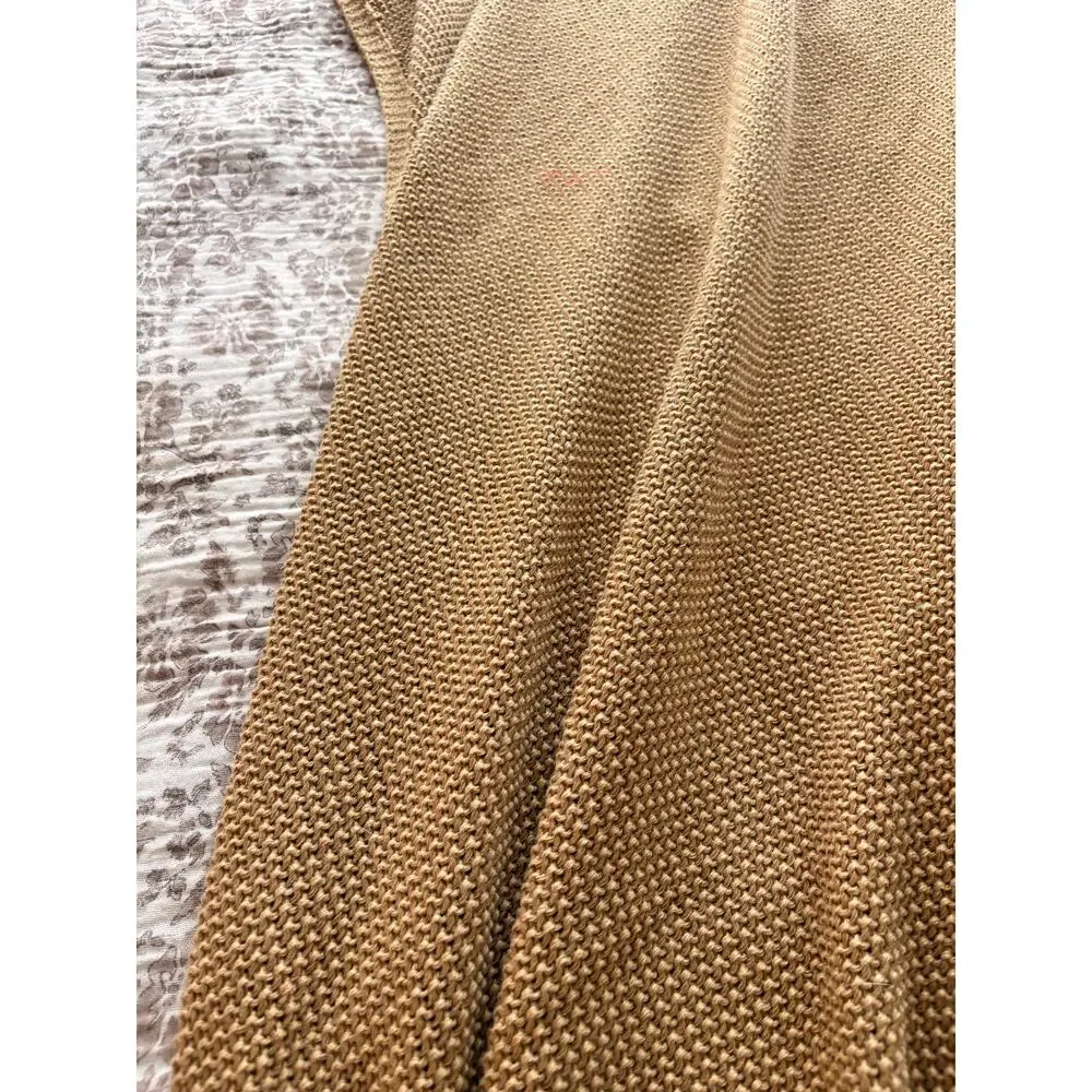 Vintage Chunky Knit Throw Blanket 62x54 Camel Tan Heavy Garter Knit Neutral